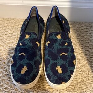 Rothy's Navy and Gold Patterned Slip-On Sneakers